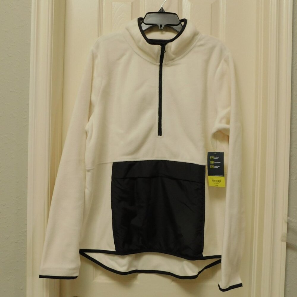 XERSION Womens Long Sleeve Fleece 1/4 Zip Pullover with Thumbholes Ivory Size XL
